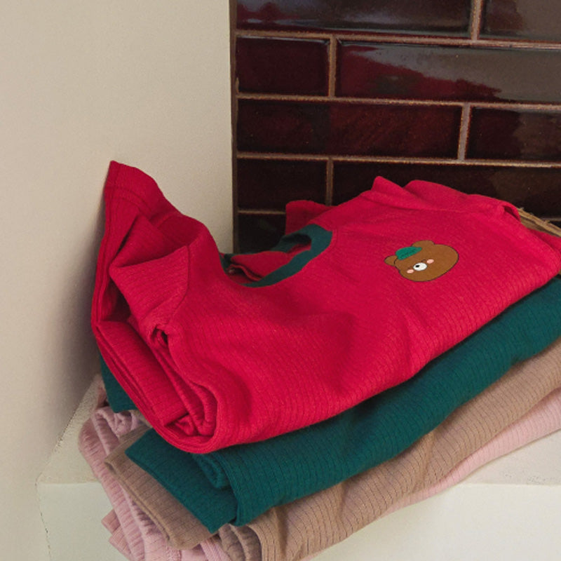 Spandex Ribbed Fabric Pajamas Set-Kuma Green