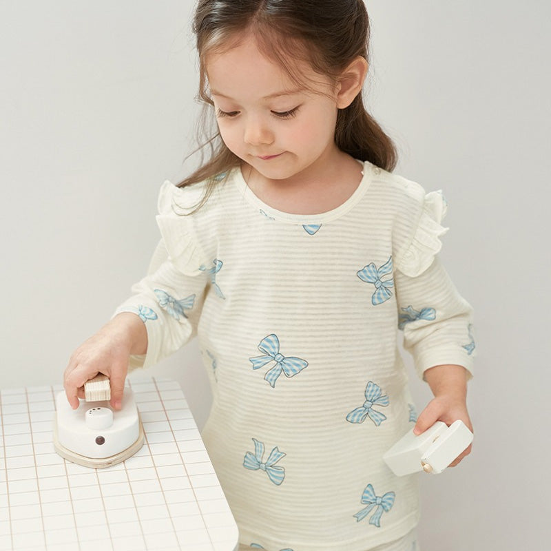 Korean Summer Short Shirt Pajamas Set-Blue Ribbon