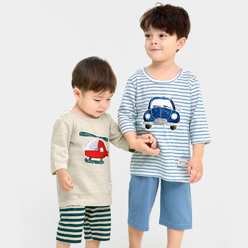 Kids Summer Short Shirt Cotton Pajamas Set - Classic Car