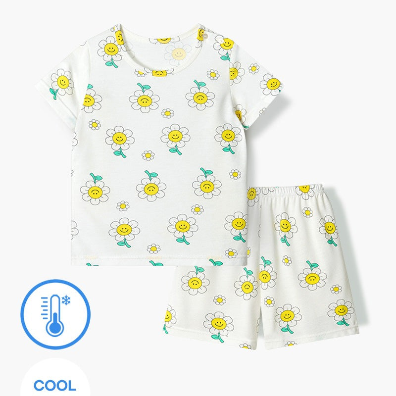 Korean Summer Short Shirt Pajamas Set-Happy Flower