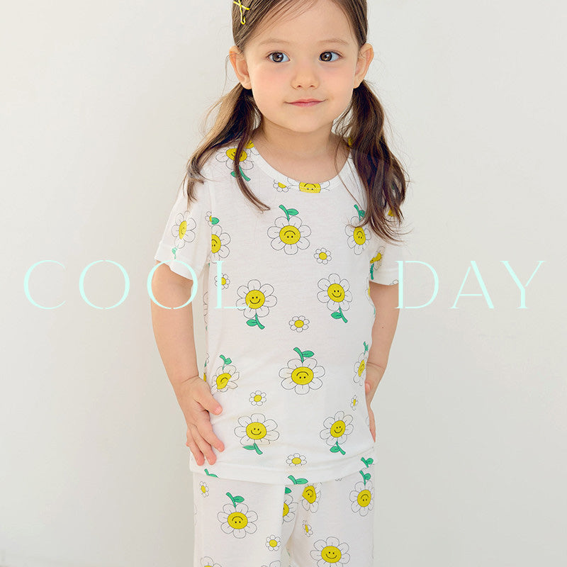 Korean Summer Short Shirt Pajamas Set-Happy Flower