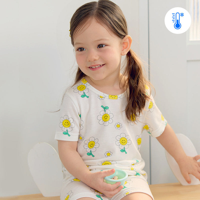 Korean Summer Short Shirt Pajamas Set-Happy Flower