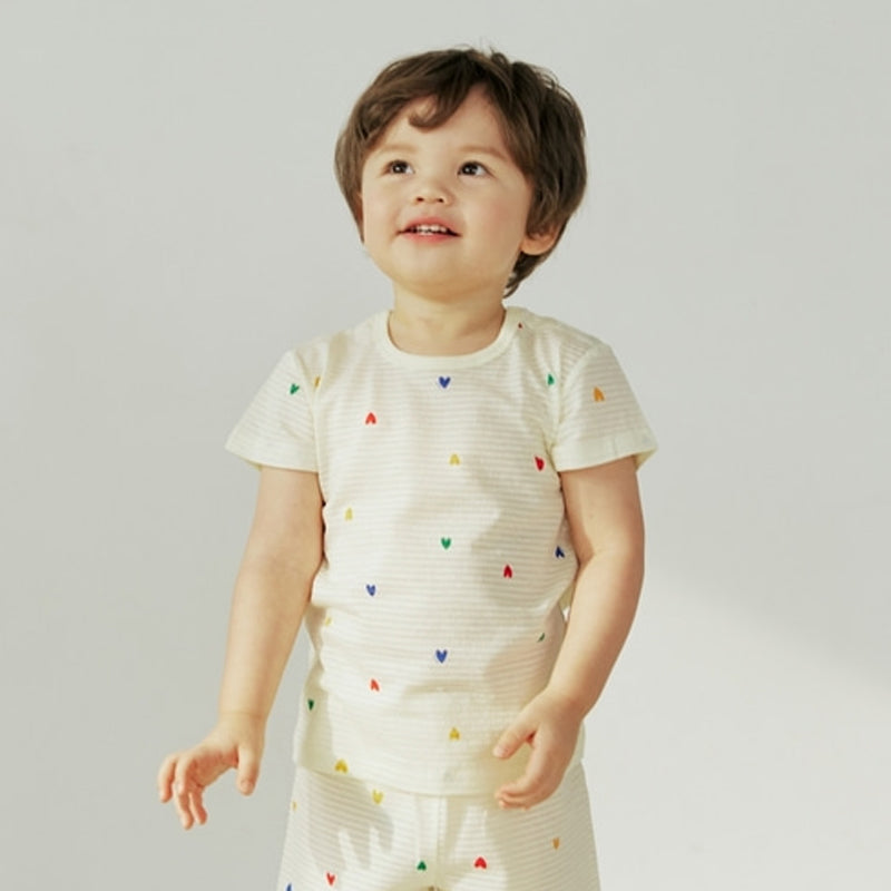 Kids Summer Short Shirt Cotton Cool Mesh Pajamas Set - Heart