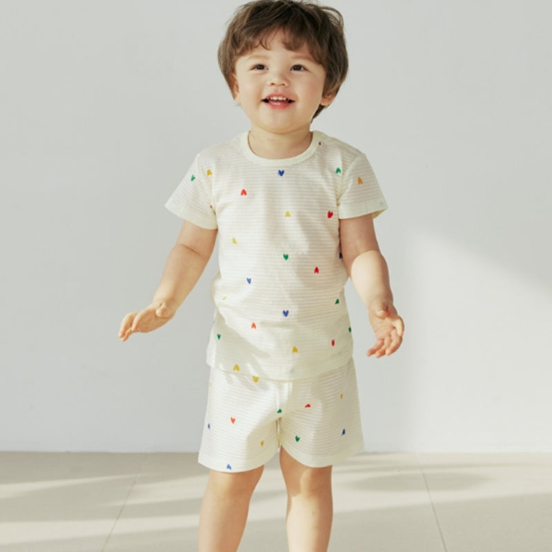 Kids Summer Short Shirt Cotton Cool Mesh Pajamas Set - Heart