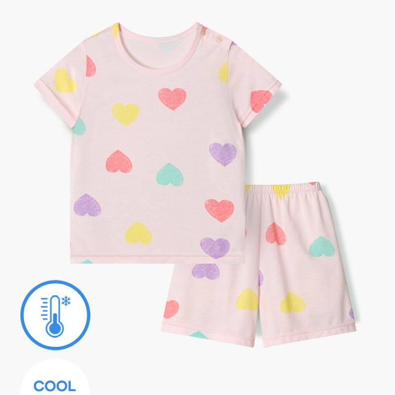 Korean Summer Short Shirt Pajamas Set-Heart Pop