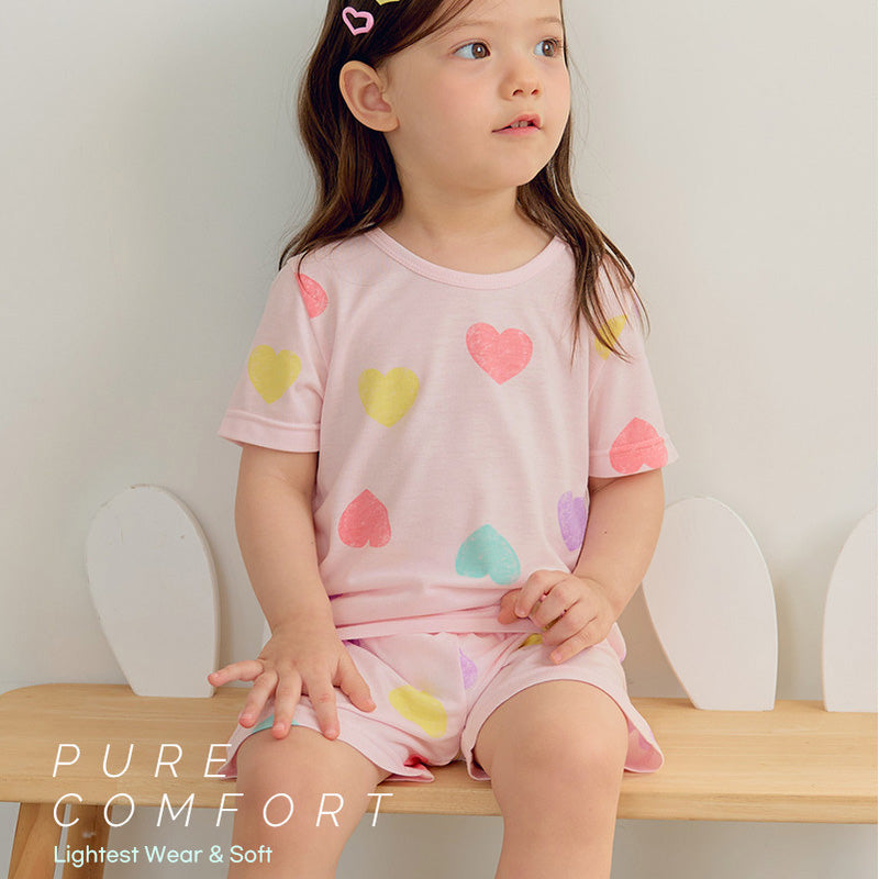 Korean Summer Short Shirt Pajamas Set-Heart Pop