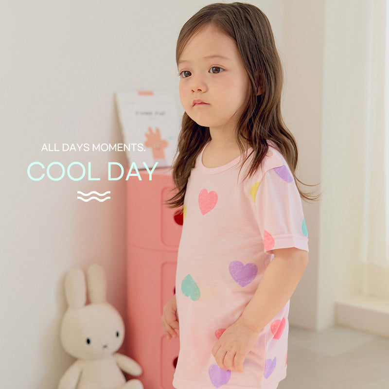 Korean Summer Short Shirt Pajamas Set-Heart Pop