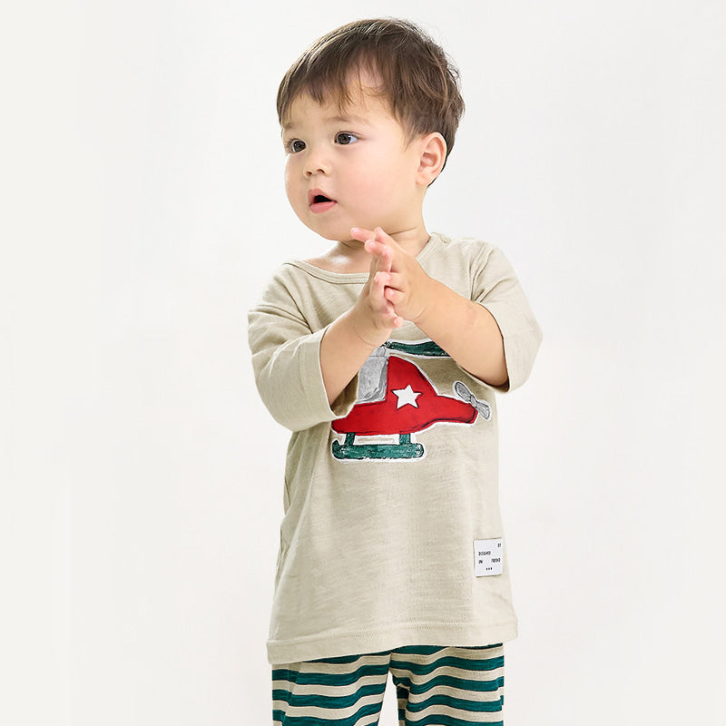 Kids Summer Short Shirt Cotton Pajamas Set - Helicopter