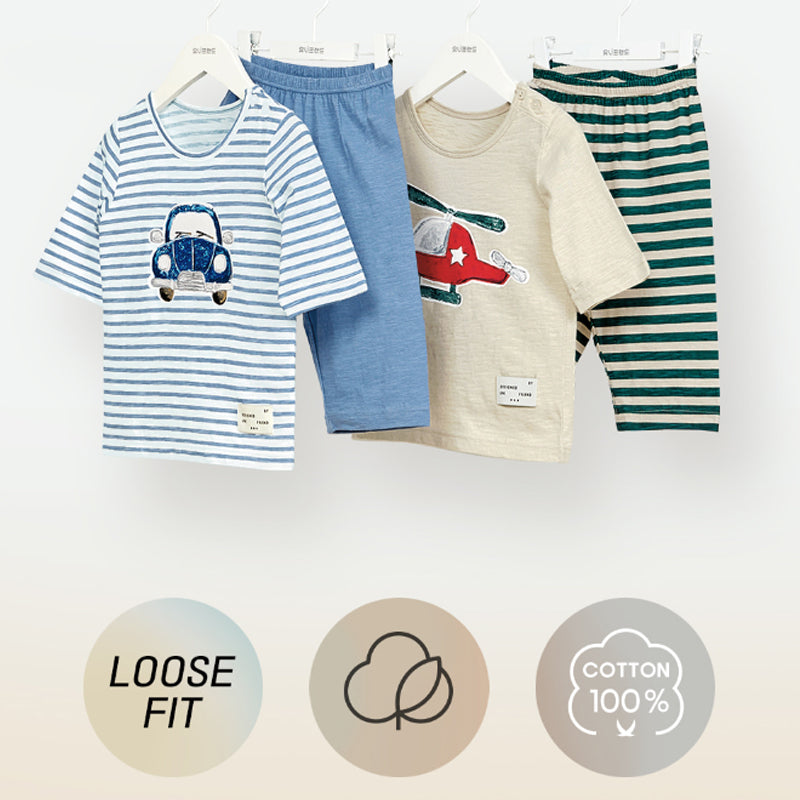 Kids Summer Short Shirt Cotton Pajamas Set - Classic Car