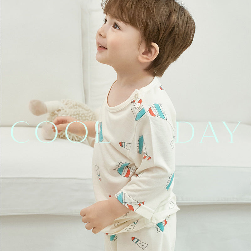 Korean Summer Short Shirt Pajamas Set-Cool Marine