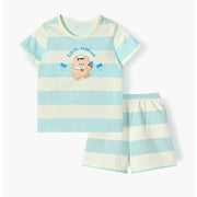 Korean Summer Short Shirt Pajamas Set-Marine Blue