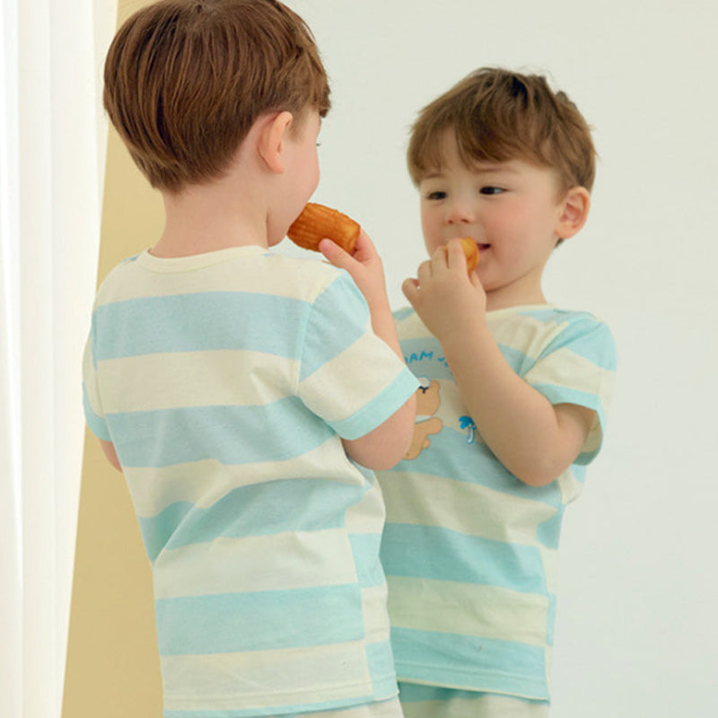 Korean Summer Short Shirt Pajamas Set-Marine Blue