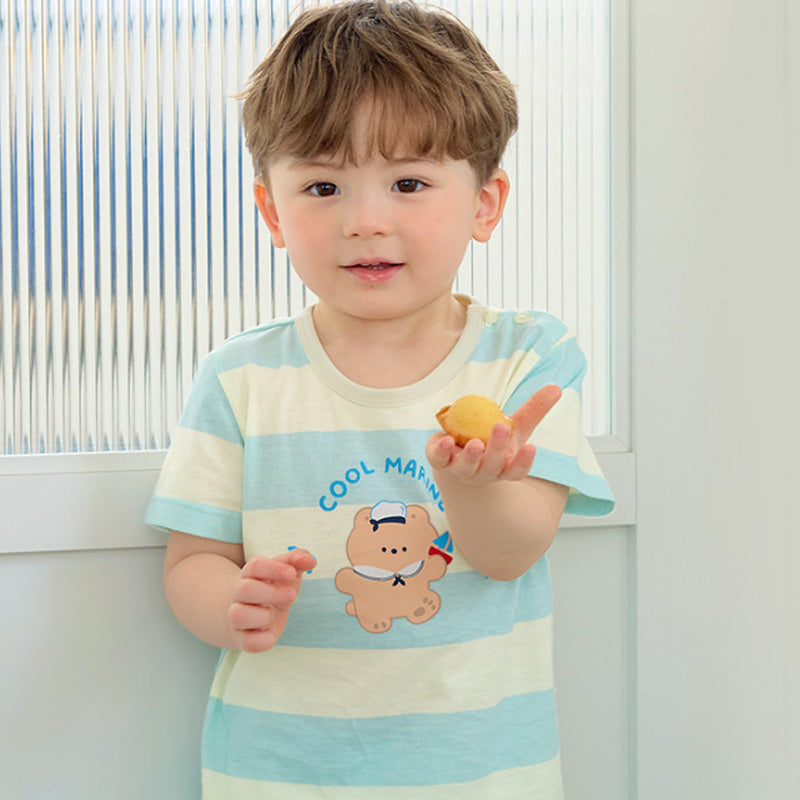 Korean Summer Short Shirt Pajamas Set-Marine Blue
