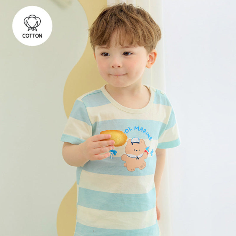 Korean Summer Short Shirt Pajamas Set-Marine Blue
