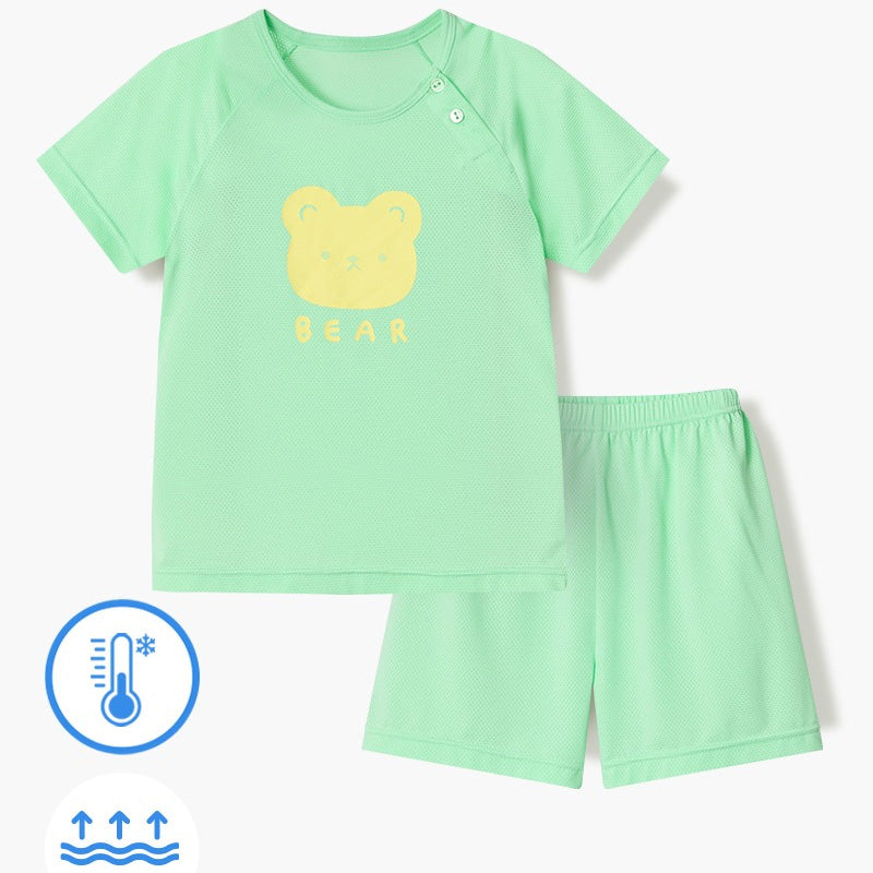 Korean Summer Short Shirt Pajamas Set-Mesh Bear