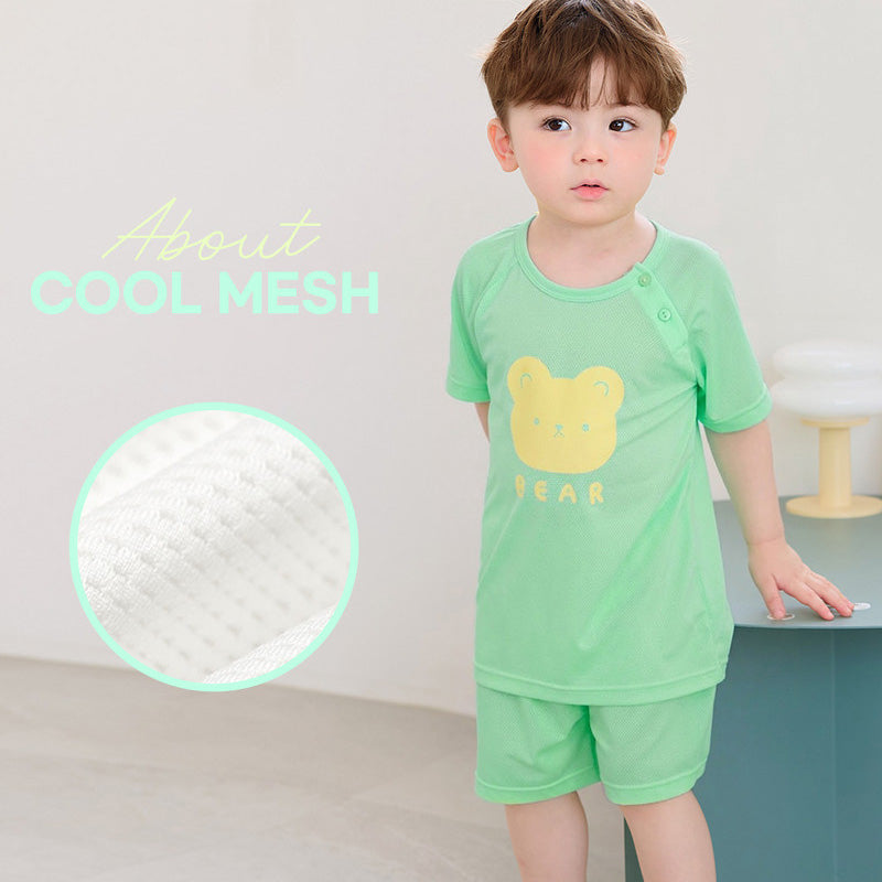 Korean Summer Short Shirt Pajamas Set-Mesh Bear
