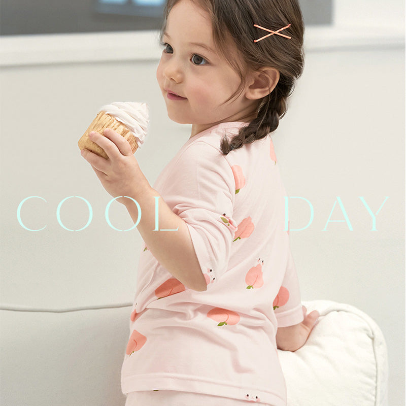 Korean Summer Short Shirt Pajamas Set-Peach Bunny