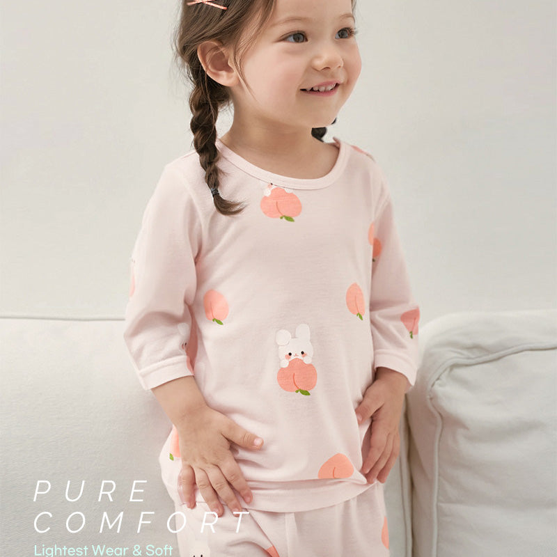 Korean Summer Short Shirt Pajamas Set-Peach Bunny