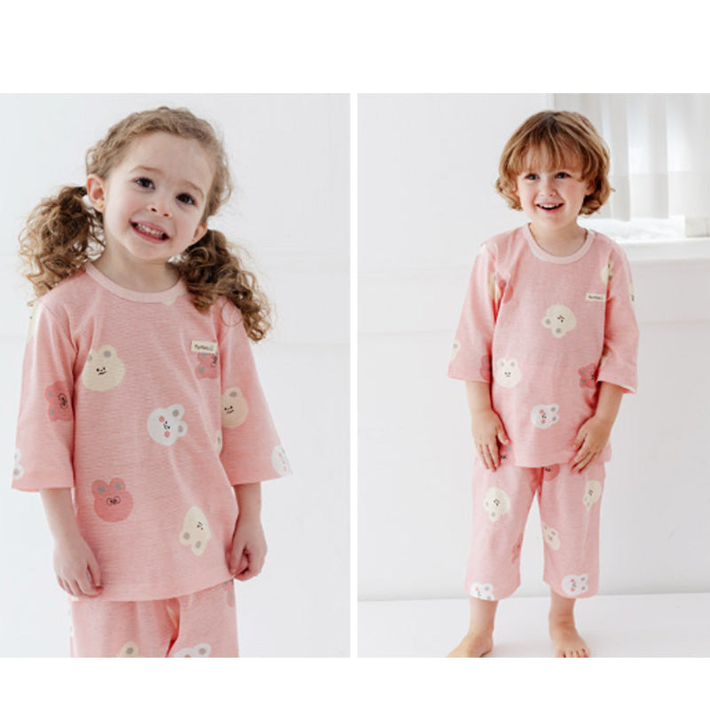 Korean Summer Short Shirt Pajamas Set-Pink Bear & Bunny