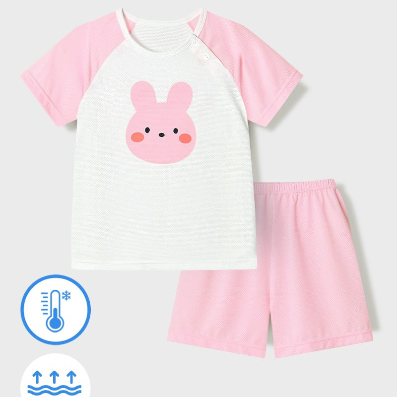 Korean Summer Short Shirt Pajamas Set-Pink Rabbit