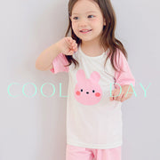 Korean Summer Short Shirt Pajamas Set-Pink Rabbit