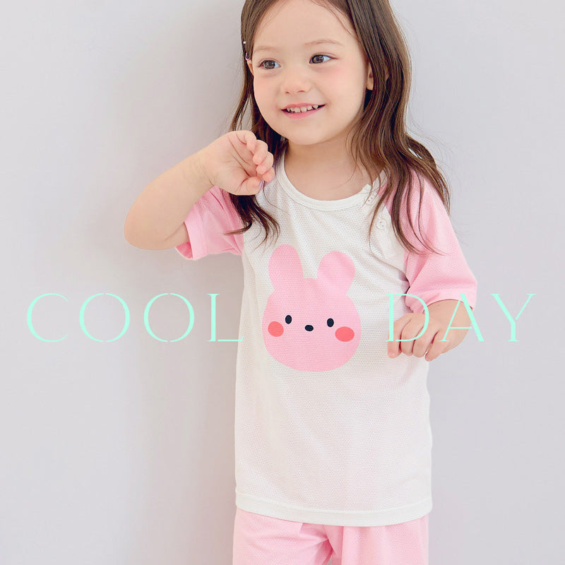 Korean Summer Short Shirt Pajamas Set-Pink Rabbit