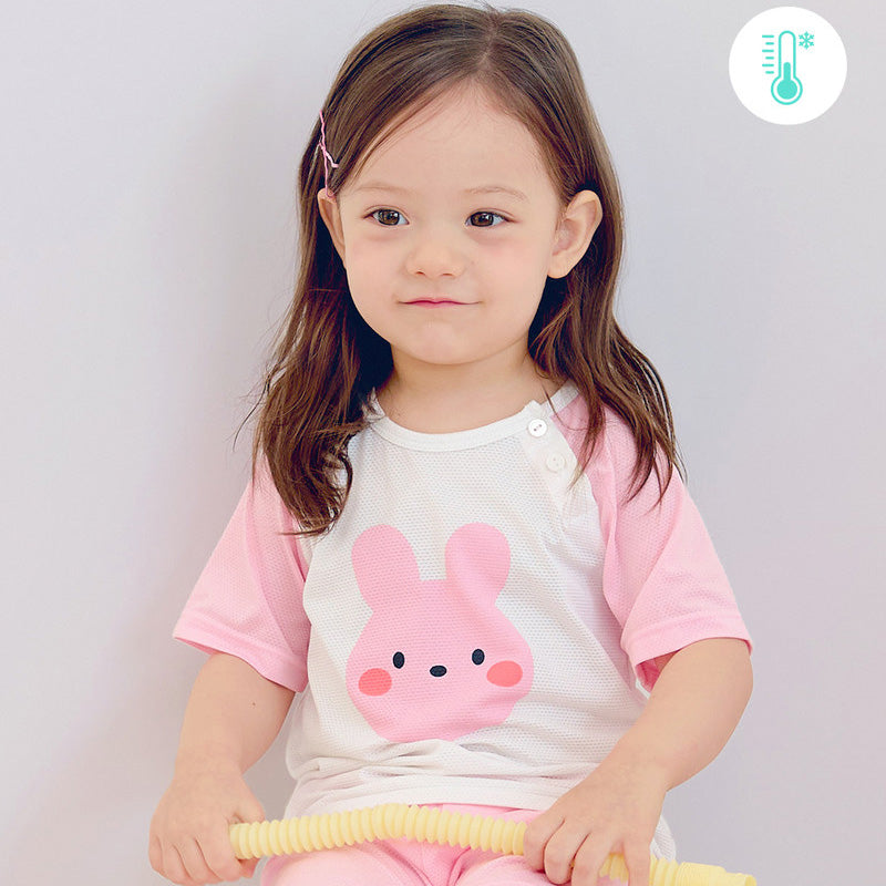 Korean Summer Short Shirt Pajamas Set-Pink Rabbit