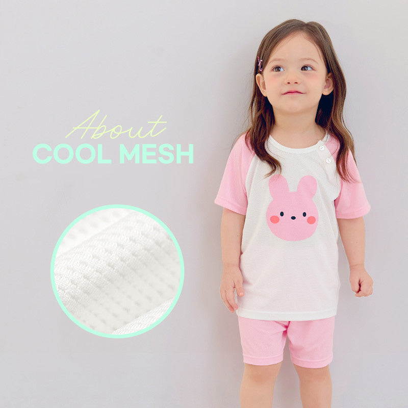 Korean Summer Short Shirt Pajamas Set-Pink Rabbit