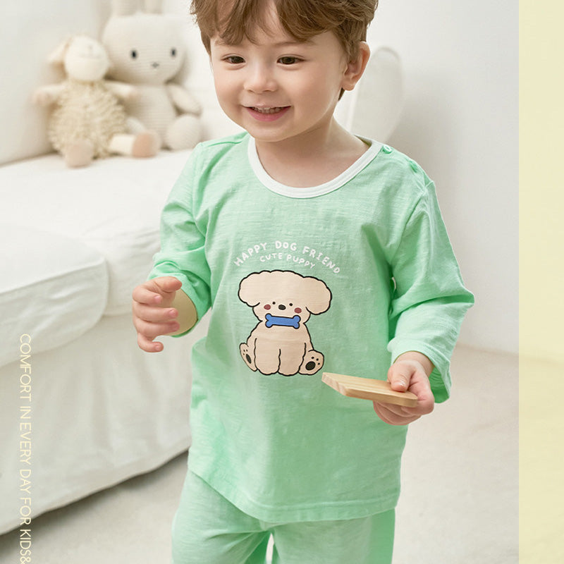 Korean Summer Short Shirt Pajamas Set-Puppy
