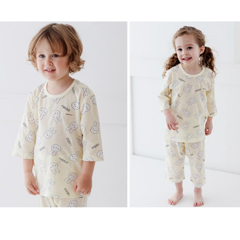 Korean Summer Short Shirt Pajamas Set-Yellow Rabbit