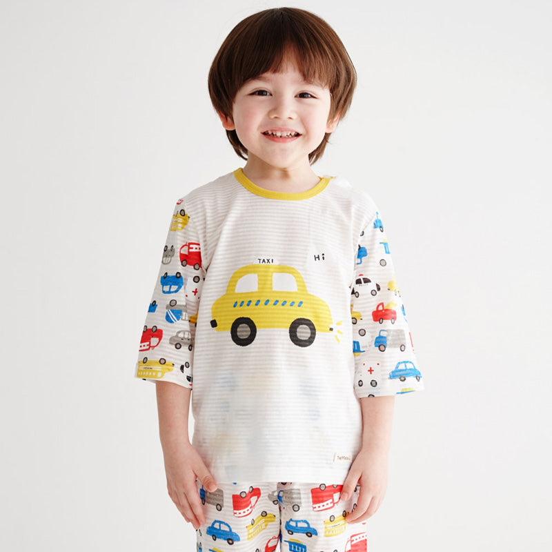 Korean Summer Short Shirt Pajamas Set-Yellow Taxi