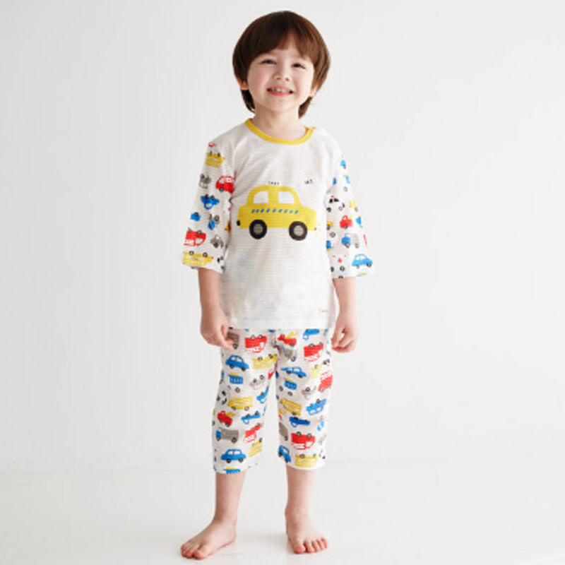 Korean Summer Short Shirt Pajamas Set-Yellow Taxi