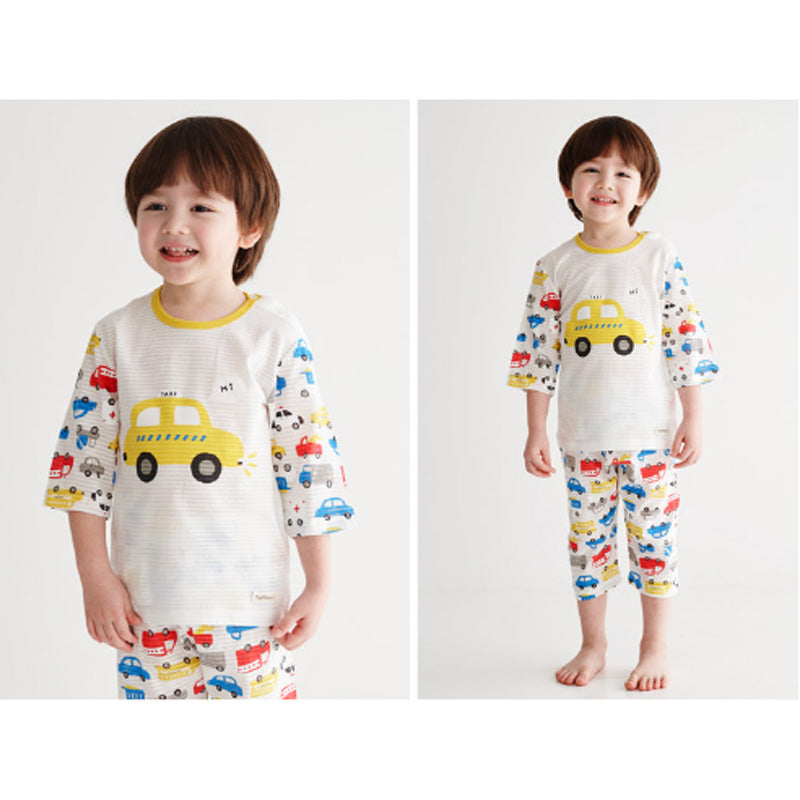 Korean Summer Short Shirt Pajamas Set-Yellow Taxi