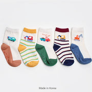 Korean Kids Tron Mesh Non-Slip Ankle Socks 5Pair Set