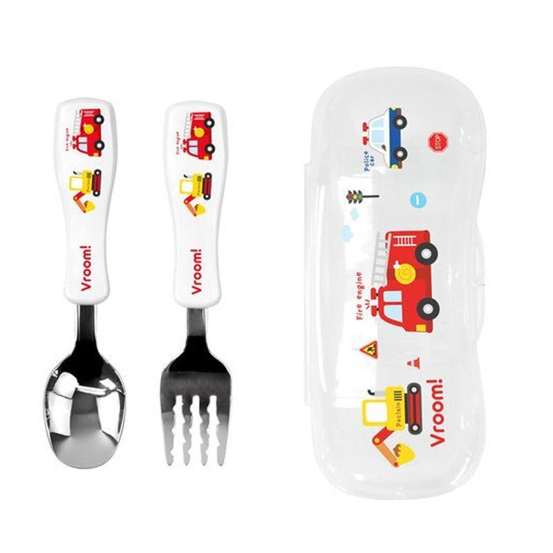 Vroom Kids Stainless Steel Spoon and Fork Set with Travel Case