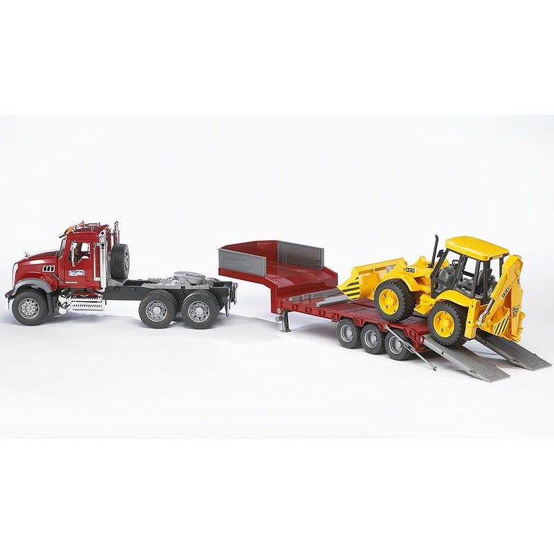 Bruder 02813 MACK Granite Flatbed Truck w/ JCB Loader Backhoe