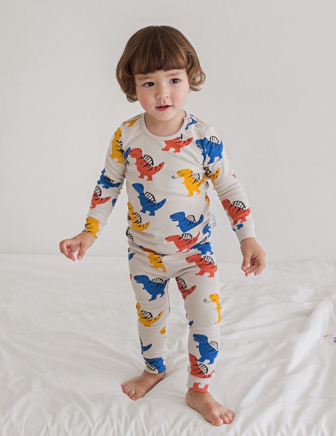 Spandex  Brushed Fabric pajamas set-Dino park