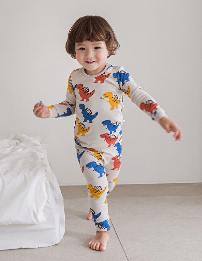 Spandex  Brushed Fabric pajamas set-Dino park