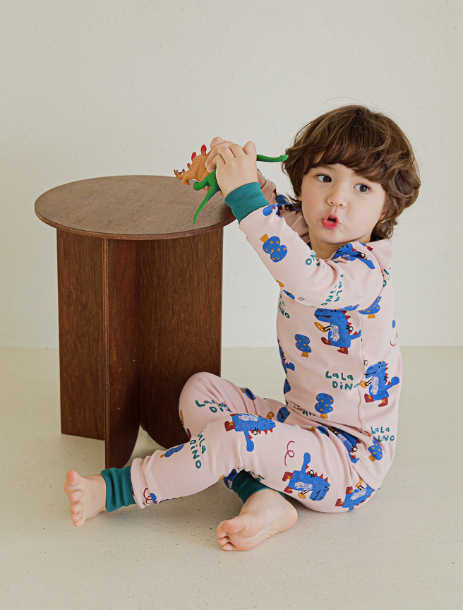 Spandex Brushed Fabric pajamas set-Lala dino