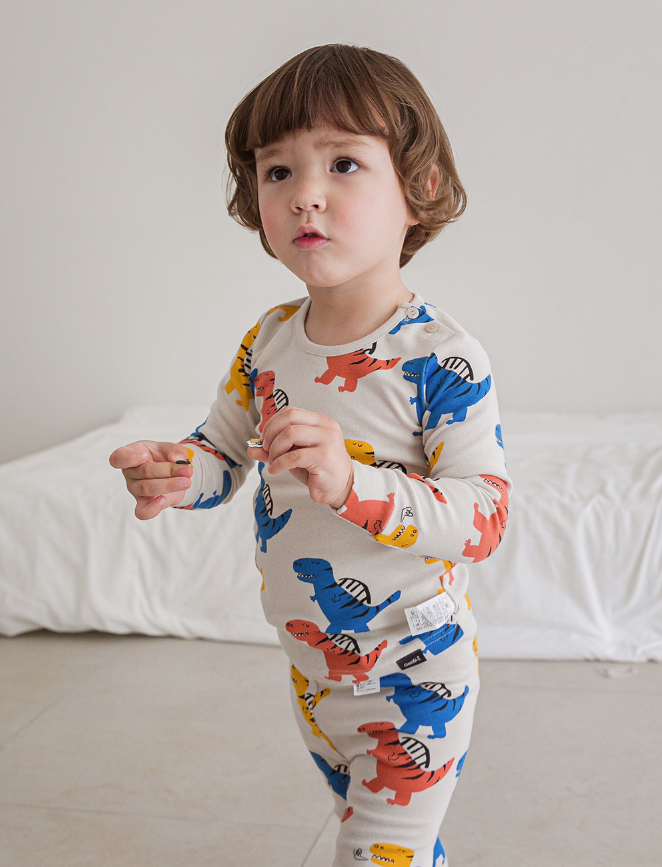Spandex  Brushed Fabric pajamas set-Dino park