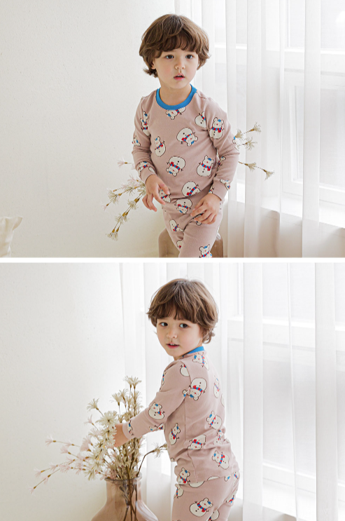 Spandex Brushed Fabric pajamas set-Snow bear