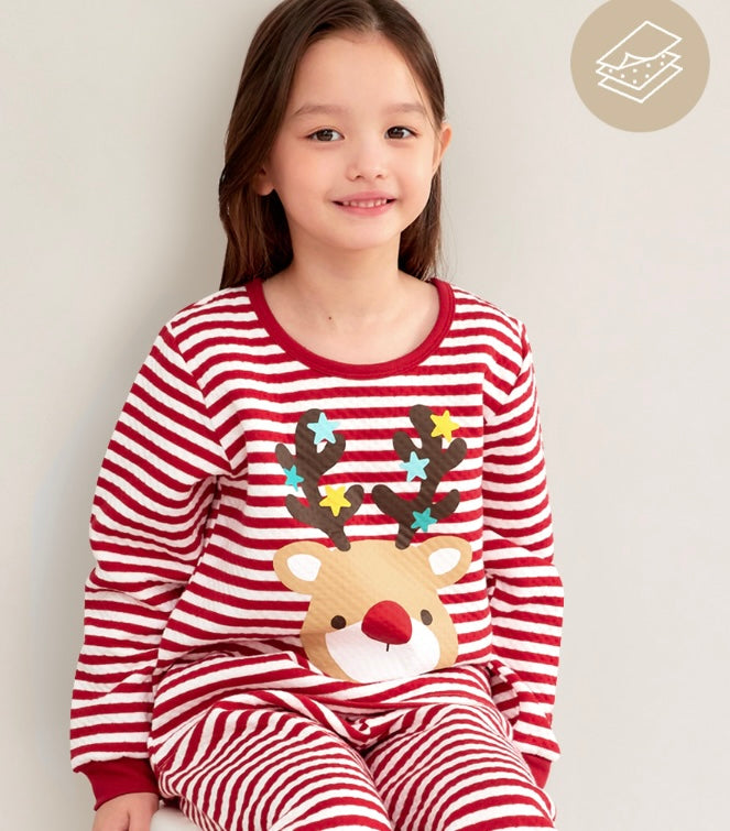 Thermal Korean Kids Pajamas Set-Rudolph-Red
