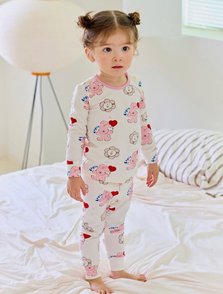 Single Spandex Fabric  Pajamas set-Pink Bunny