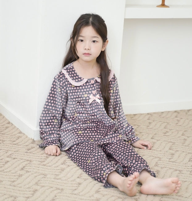 Korean Kids Fleece Pajamas Set-Bear Dot