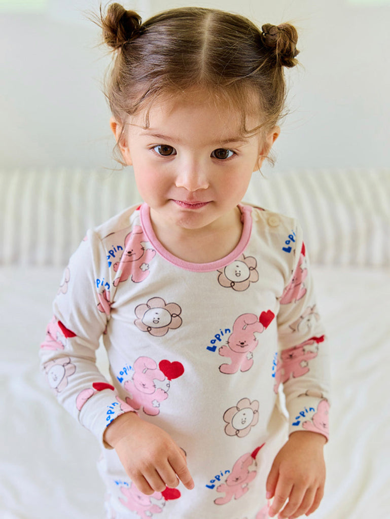 Single Spandex Fabric  Pajamas set-Pink Bunny