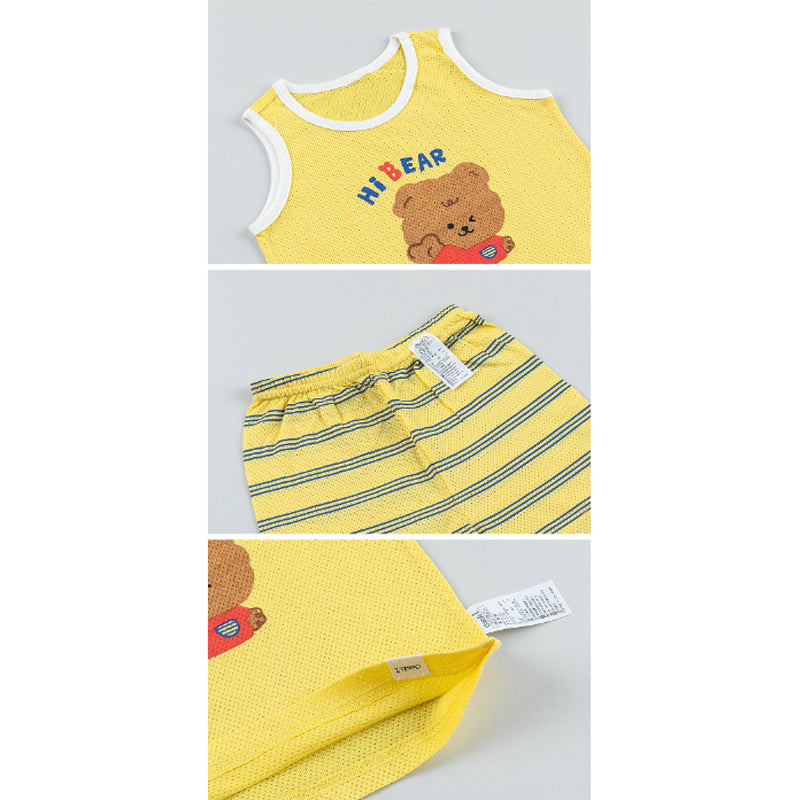 Kids Summer Seeveless Shirt Cotton Cool Mesh Pajamas Set - Bear