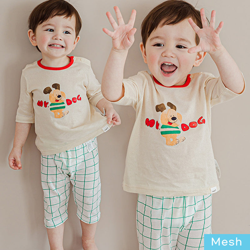 Kids Summer Short Shirt Cotton Cool Mesh Pajamas Set - Dog