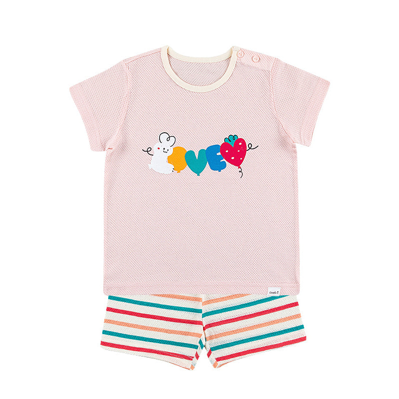 Kids Summer Short Shirt Cotton Cool Mesh Pajamas Set - Love