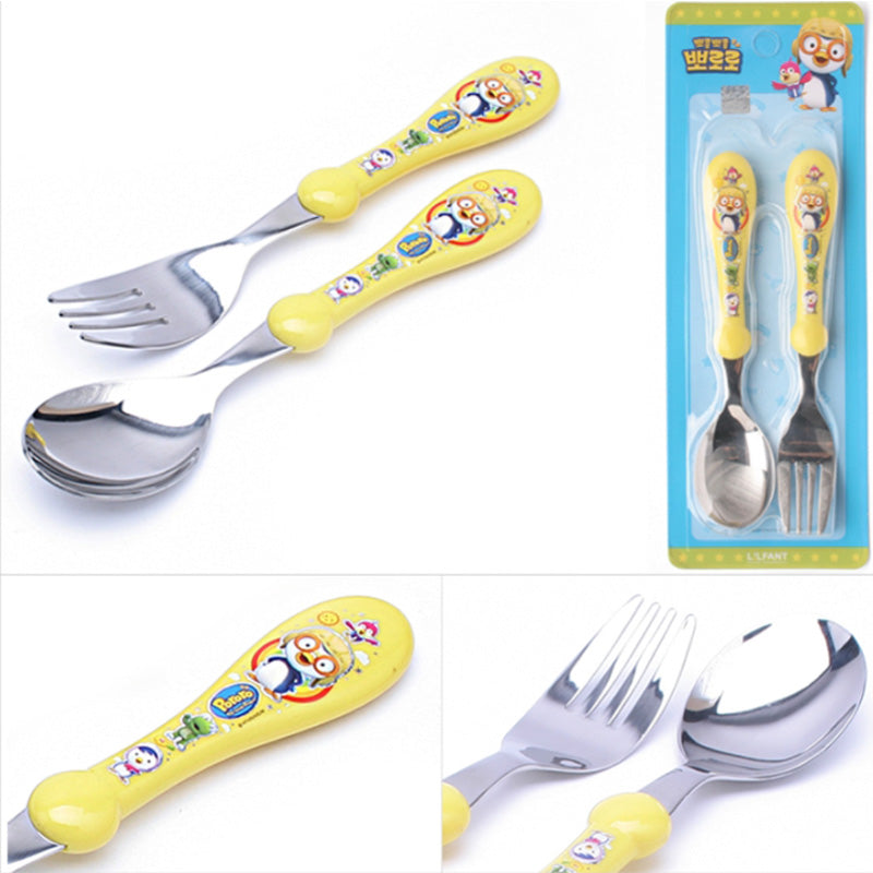 Lilfant-Pororo Kids Stainless Steel Spoon Fork Set (3+ Years Old)
