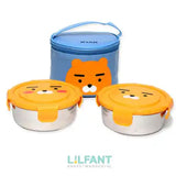 Lilfant Kakao Friends Circular Stainless Steel 2-Layer Bento Box with Lunch Bag - Ryan